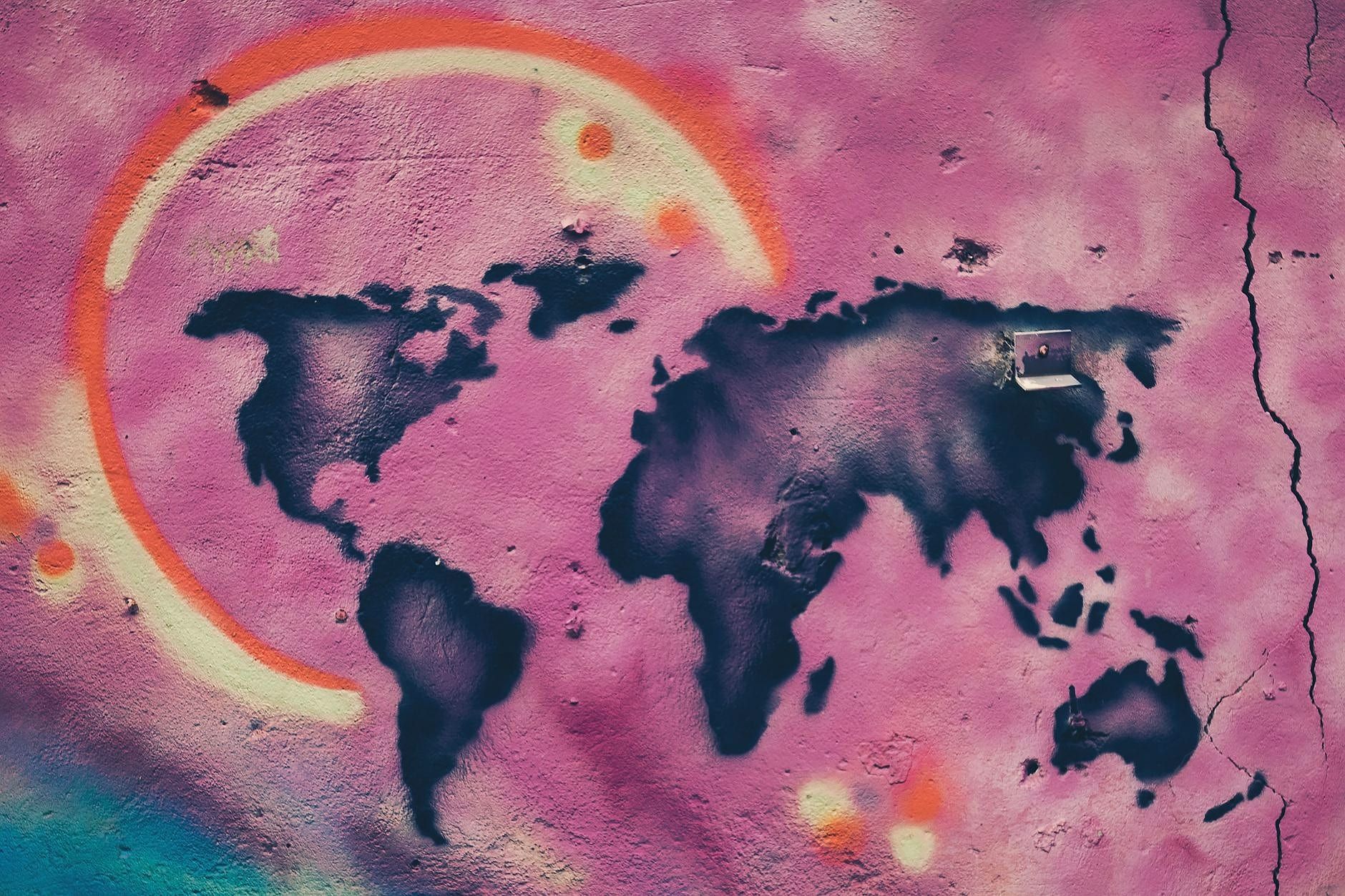 An abstract world map rendered as structured points.